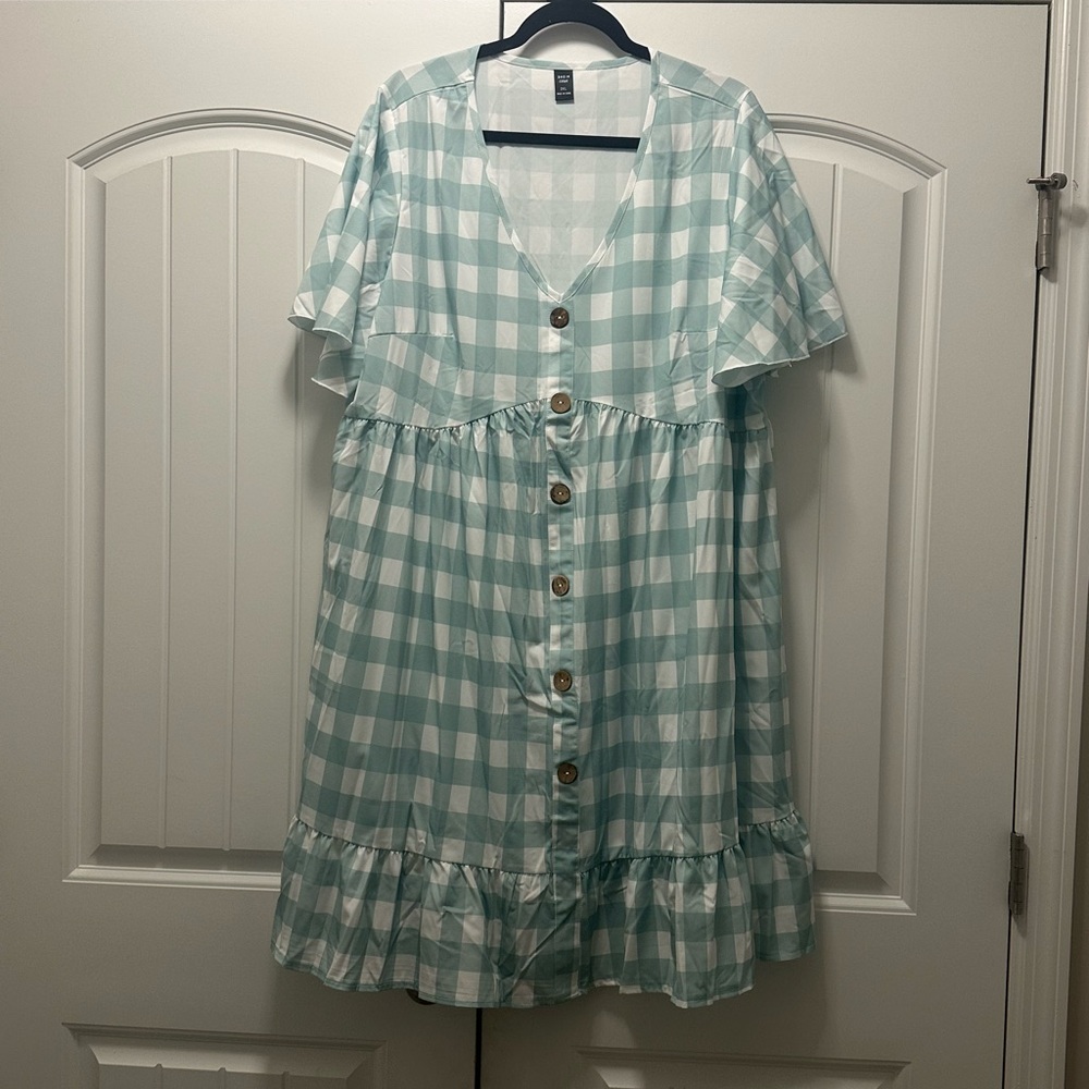 SHEIN NWOT  Green Plaid Button-Down Dress